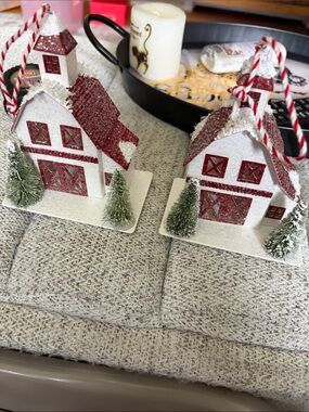 Hobby Lobby Red & White Glittered Mini House Ornaments
